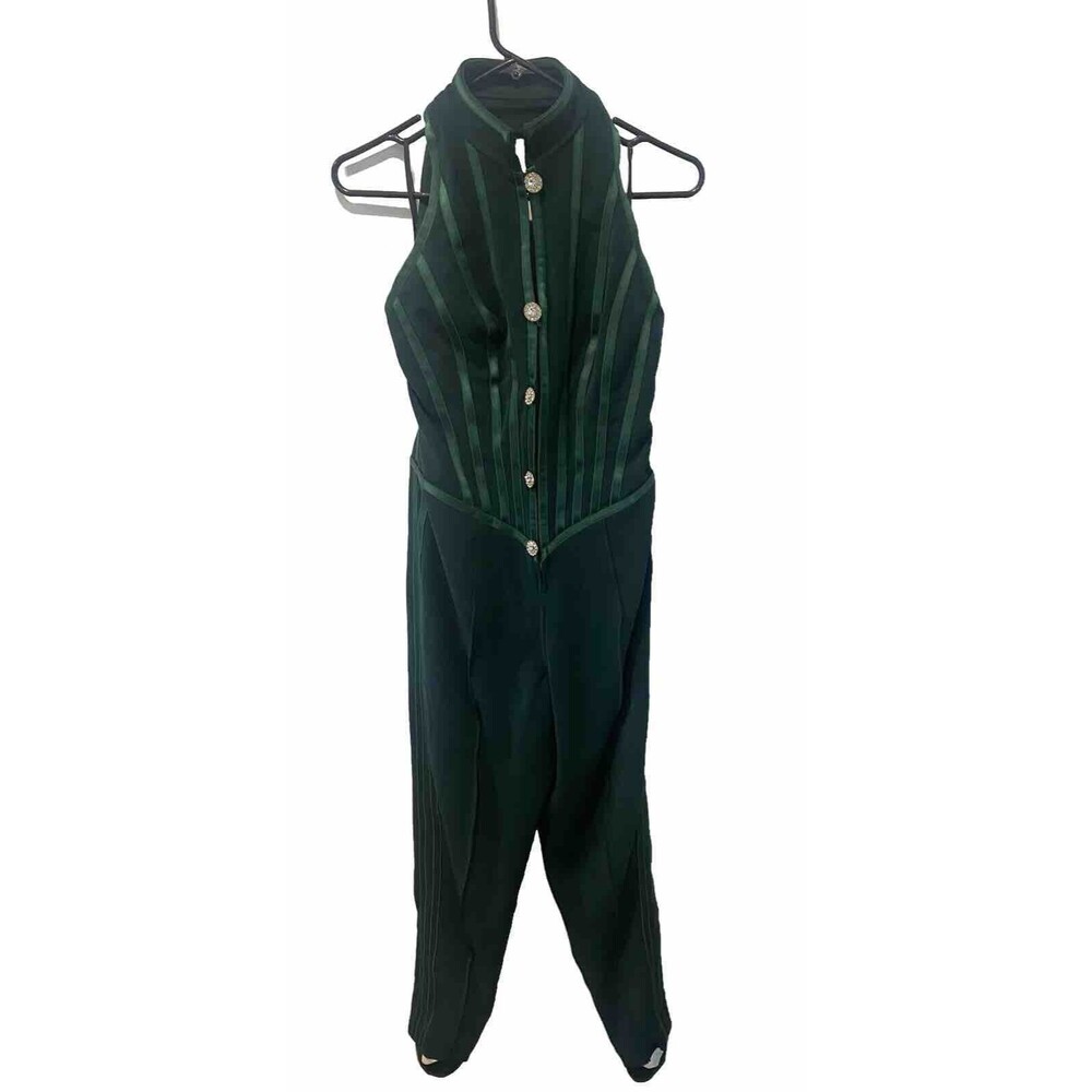 Tadashi Women’s Vintage Jumpsuit Emerald Green Stirrups 80’s Size Small